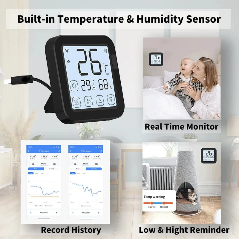 Tuya WiFi AC-Thermostat Universal-AC-Fernbedienung Smart Life Temperatur-Thremostat Eingebauter Temperatur-Feuchtigkeitssensor
