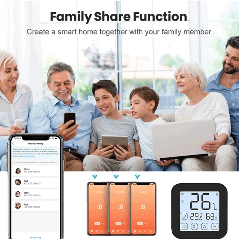 Tuya WiFi AC-Thermostat Universal-AC-Fernbedienung Smart Life Temperatur-Thremostat Eingebauter Temperatur-Feuchtigkeitssensor