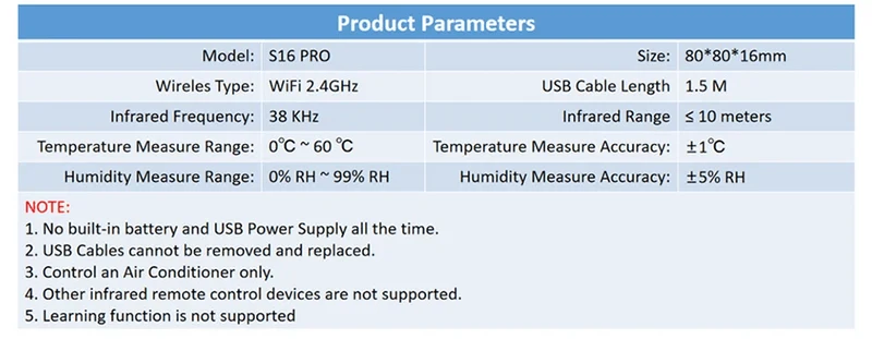 Tuya WiFi AC-Thermostat Universal-AC-Fernbedienung Smart Life Temperatur-Thremostat Eingebauter Temperatur-Feuchtigkeitssensor