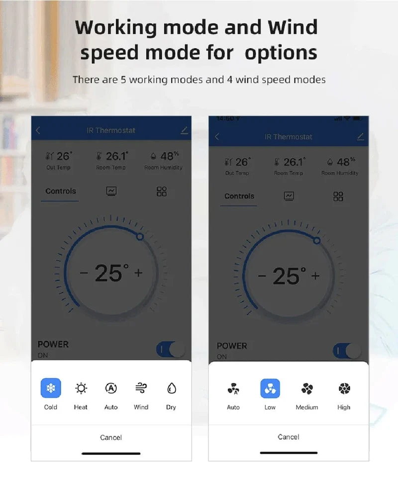 Tuya WiFi AC-Thermostat Universal-AC-Fernbedienung Smart Life Temperatur-Thremostat Eingebauter Temperatur-Feuchtigkeitssensor