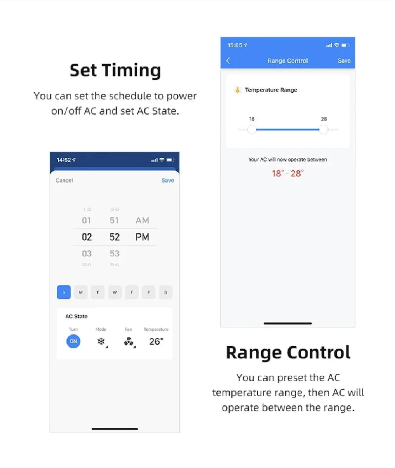Tuya WiFi AC-Thermostat Universal-AC-Fernbedienung Smart Life Temperatur-Thremostat Eingebauter Temperatur-Feuchtigkeitssensor