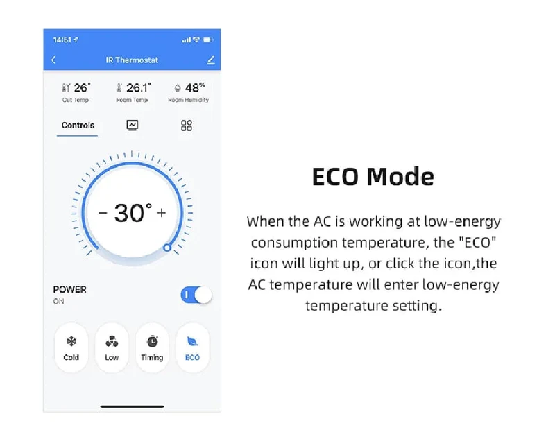 Tuya WiFi AC-Thermostat Universal-AC-Fernbedienung Smart Life Temperatur-Thremostat Eingebauter Temperatur-Feuchtigkeitssensor