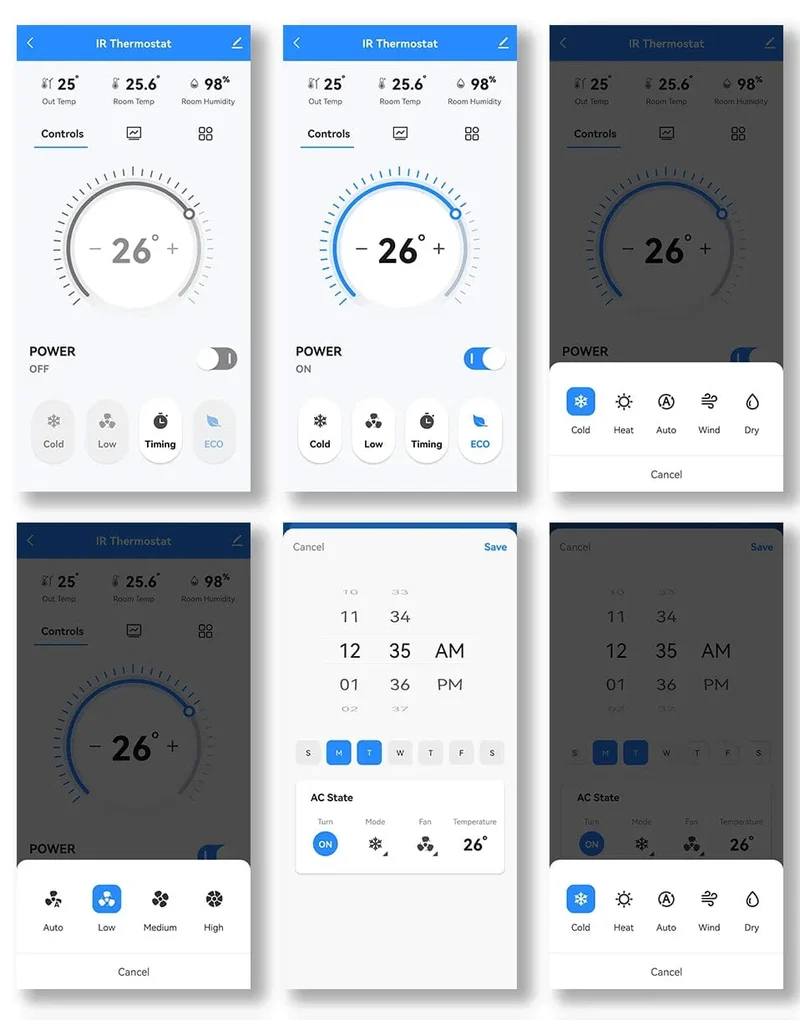 Tuya WiFi AC-Thermostat Universal-AC-Fernbedienung Smart Life Temperatur-Thremostat Eingebauter Temperatur-Feuchtigkeitssensor