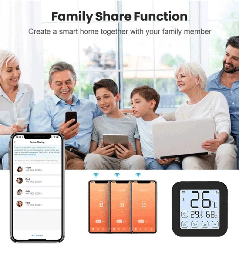 Tuya WiFi AC-Thermostat Universal-AC-Fernbedienung Smart Life Temperatur-Thremostat Eingebauter Temperatur-Feuchtigkeitssensor