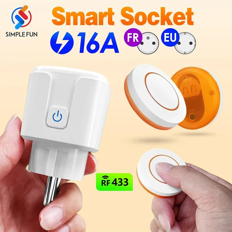 433 MHz EU FR Drahtloser Fernbedienungsstecker 16 A 220 V RF Smart Socket Mini Runde Fernbedienung, Steckdose für Haushaltsgeräte EIN/AUS