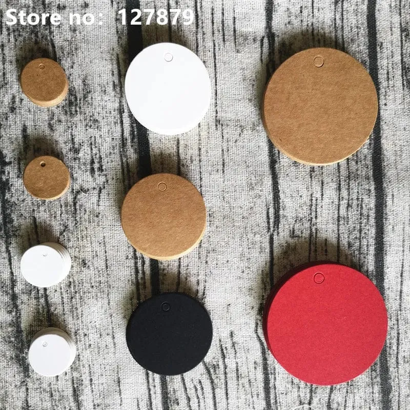 100 Stück Kraftpapieranhänger in verschiedenen Größen, rund, für Gepäck, Hochzeitseinladungskarten, blanko, Geschenk, Preisanhänger, Weihnachtsdeko