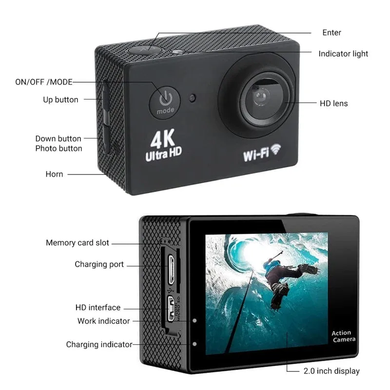 4K Action Kamera 1080P/30FPS WiFi 2.0" 170D Unterwasser Wasserdichte Helm Video Aufnahme Kamera Sport Kameras Outdoor Mini Cam