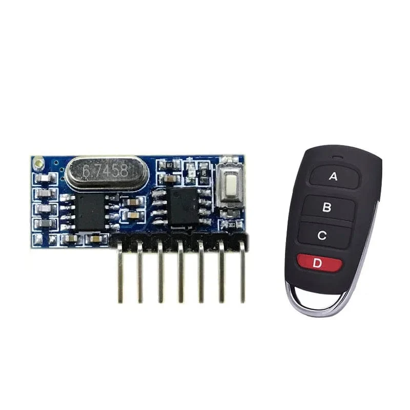 GERMA RF 433 MHz Sender 4-Tasten-Fernbedienung + Empfängermodul Feste EV1527-Dekodierung 4-Kanal-Ausgang mit Lern-DIY-Kit