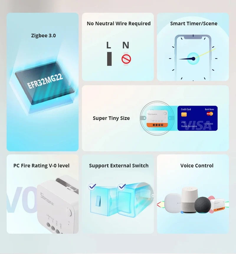 1/3/5PCS Itead SONOFF ZBMINI-L2 Zigbee DIY Smart Switch Modul Kein Neutralleiter erforderlich 2-Wege-Steuerung für Smart Home Automation