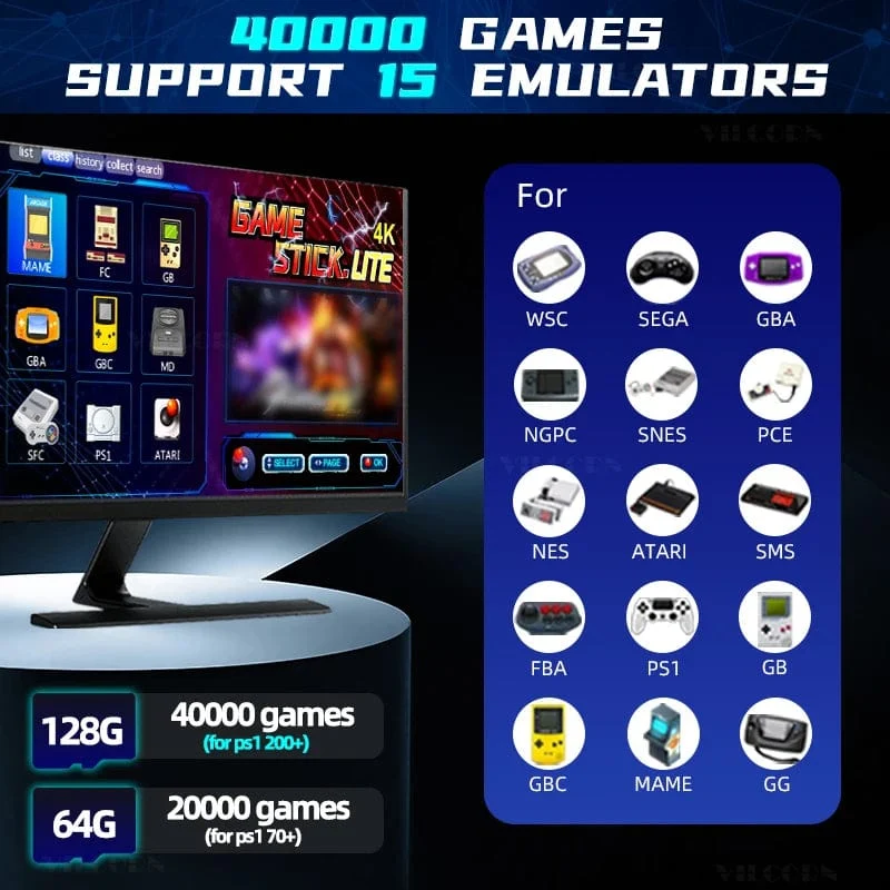 2024 aktualisierte 4K Game Stick Retro-Videospielkonsole für PS1/GBA/MD/Dendy 15 + Emulator unterstützt Bildschirmprojektion