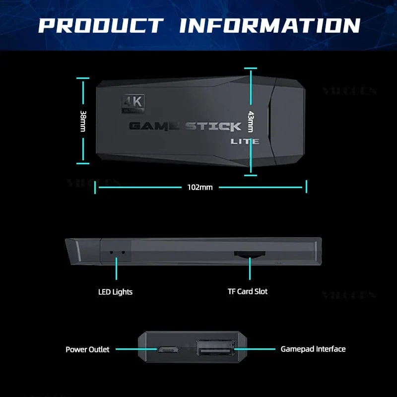 2024 aktualisierte 4K Game Stick Retro-Videospielkonsole für PS1/GBA/MD/Dendy 15 + Emulator unterstützt Bildschirmprojektion