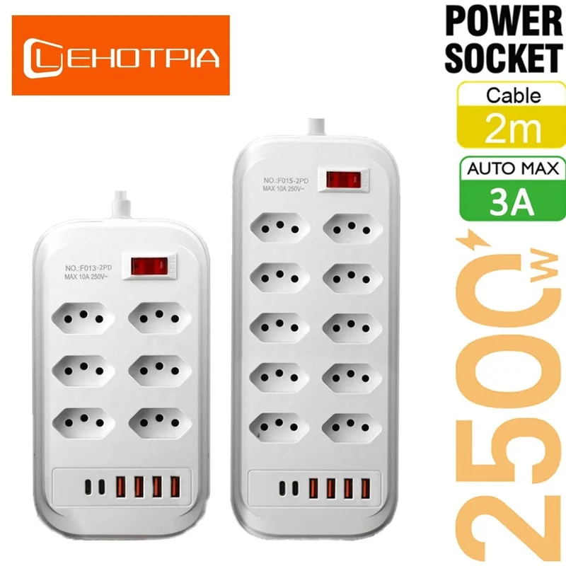 Brasilien Stecker AC Outlets Multitap Power Streifen Linie Filter Buchse Verlängerung Kabel Elektrische Mit USB Typ C Ladegerät Netzwerk Adapter