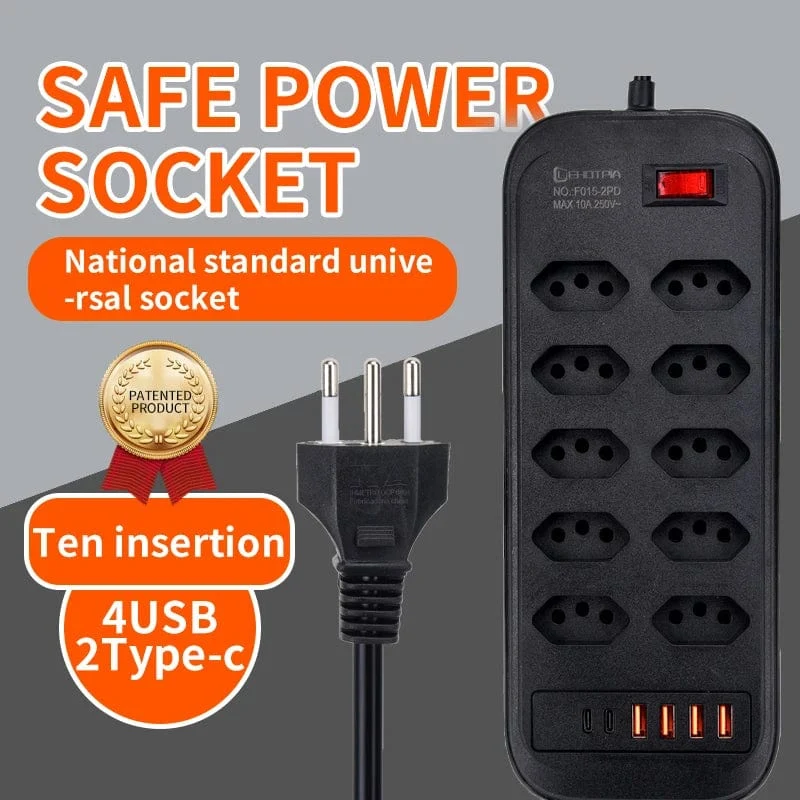 Brasilien Stecker AC Outlets Multitap Power Streifen Linie Filter Buchse Verlängerung Kabel Elektrische Mit USB Typ C Ladegerät Netzwerk Adapter