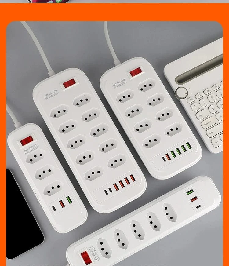 Brasilien Stecker AC Outlets Multitap Power Streifen Linie Filter Buchse Verlängerung Kabel Elektrische Mit USB Typ C Ladegerät Netzwerk Adapter