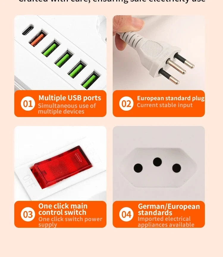 Brasilien Stecker AC Outlets Multitap Power Streifen Linie Filter Buchse Verlängerung Kabel Elektrische Mit USB Typ C Ladegerät Netzwerk Adapter