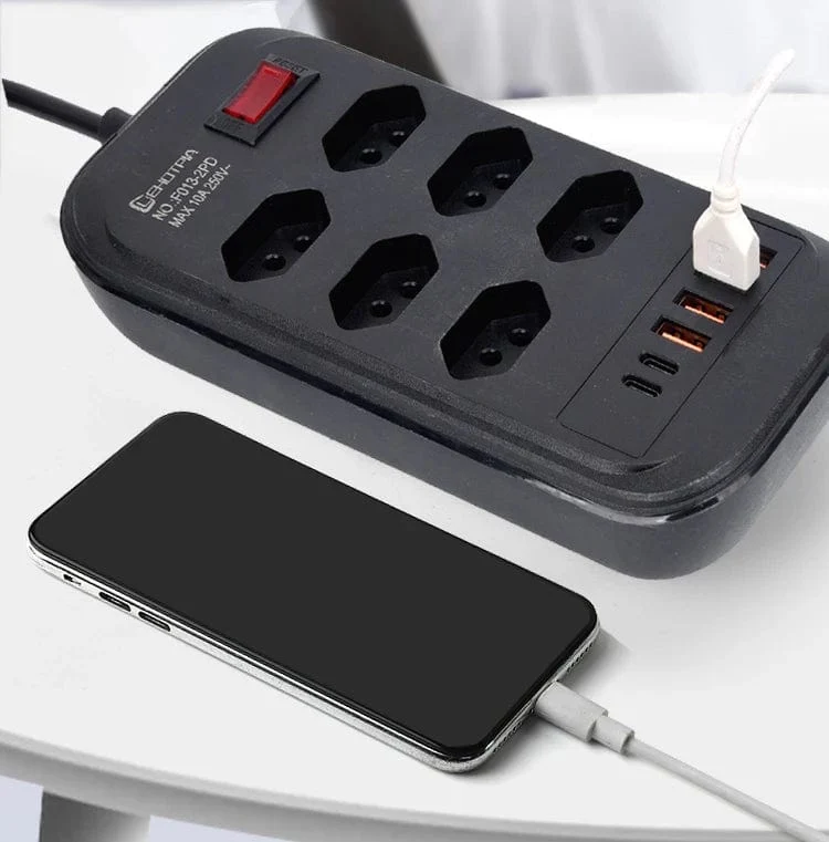 Brasilien Stecker AC Outlets Multitap Power Streifen Linie Filter Buchse Verlängerung Kabel Elektrische Mit USB Typ C Ladegerät Netzwerk Adapter