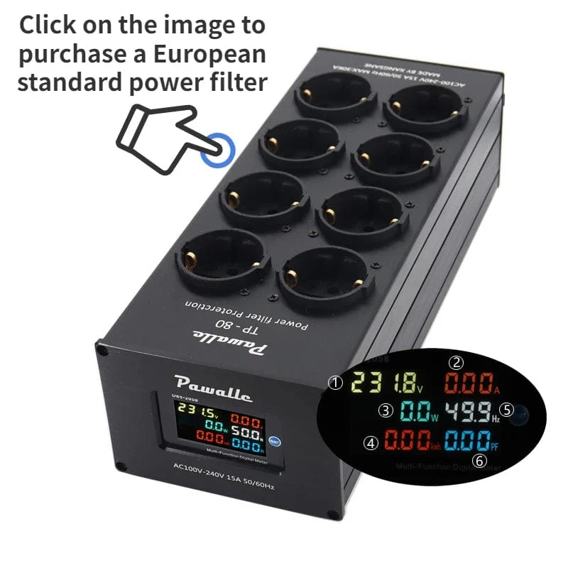 3000W 15A Audio AC Power Filter Steckdose LED Digital Display Audio Noise Filter Blitzschutz Palivens P20