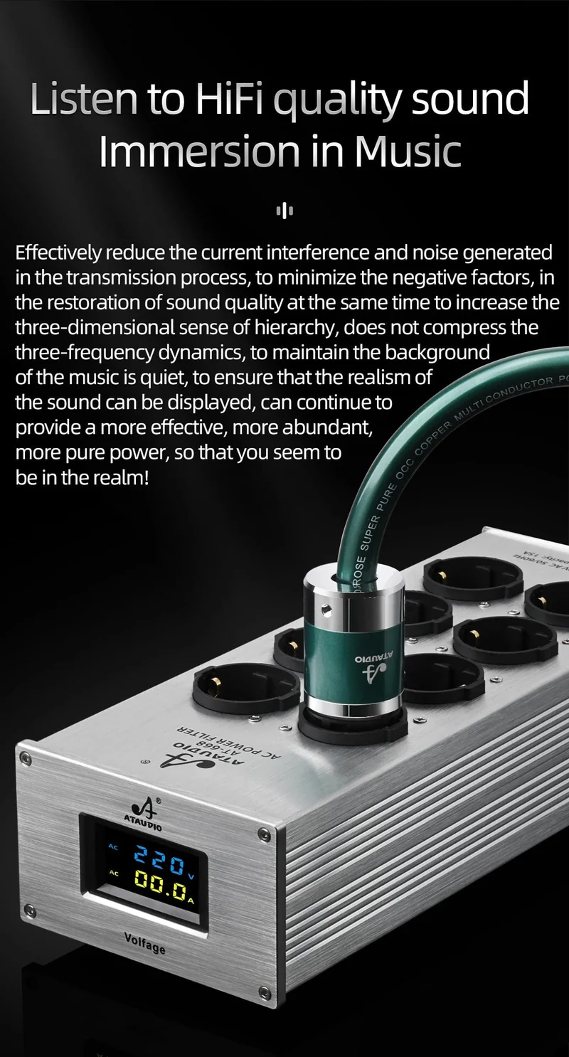 Hi-End-EU-HiFi-Netzfilter für Standard-EU-Steckdosen, rauschfreier Audio-Reinigungsfilter, Netzaufbereiter mit EU-Steckdosenleiste