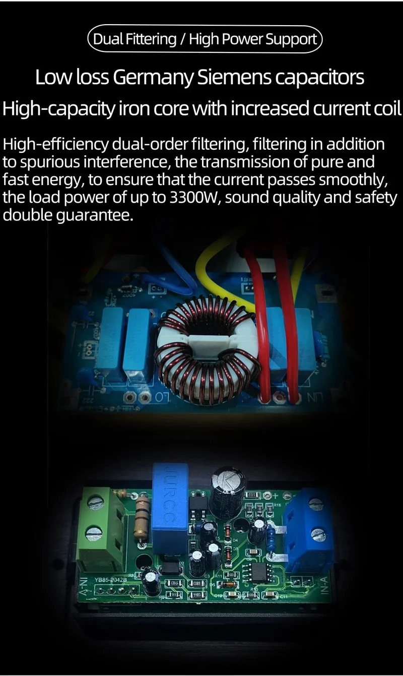 Hi-End-EU-HiFi-Netzfilter für Standard-EU-Steckdosen, rauschfreier Audio-Reinigungsfilter, Netzaufbereiter mit EU-Steckdosenleiste