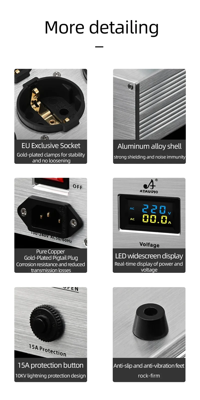 Hi-End-EU-HiFi-Netzfilter für Standard-EU-Steckdosen, rauschfreier Audio-Reinigungsfilter, Netzaufbereiter mit EU-Steckdosenleiste