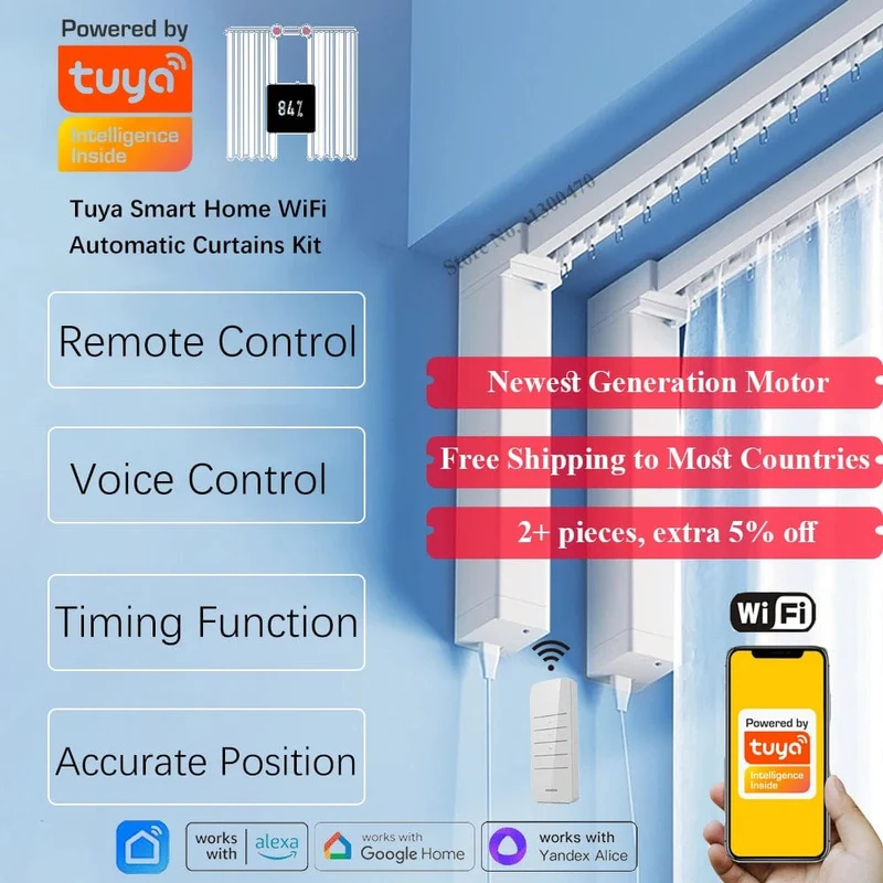 Günstige Tuya 3 Generation Kürzere WiFi Vorhang Motor Elektrische Schiene Stange Automatische System Smart Home Vorhänge Fernbedienung