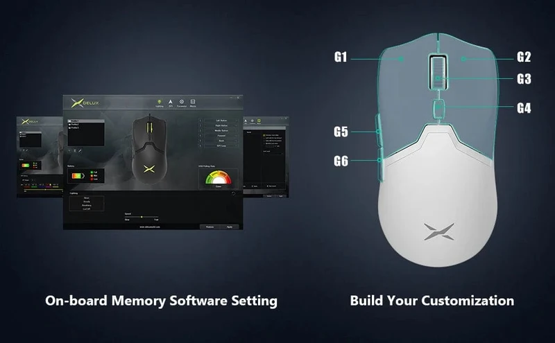Delux M800 PAW3395 Kabellose Gaming-Maus, RGB-Licht, 26000 DPI, kabelgebunden, programmierbar, ergonomisch, wiederaufladbar, Mäuse für PC, Laptop, Gamer