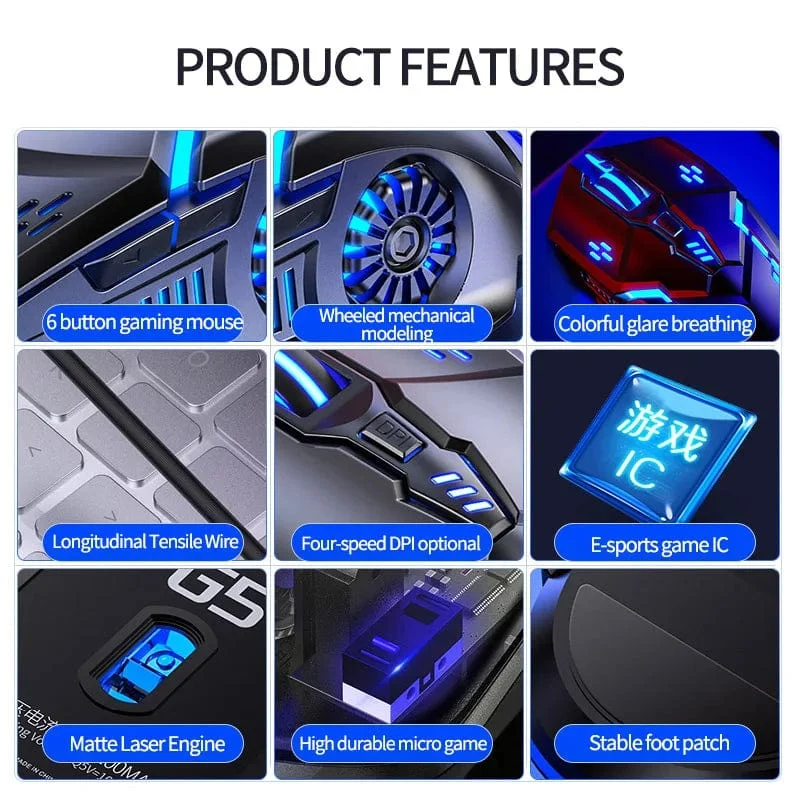 Ergonomische kabelgebundene Gaming-Maus RGB Stummschaltmause LED Hintergrundbeleuchtung 3200 dpi 6 Tasten G5 USB Mechanische Maus für PC Laptop Computer Gamer