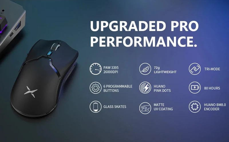 Delux M800 PRO PAW3395 Kabellose Gaming-Maus Bluetooth Tri-Mode-Verbindung 26000DPI Huano Pink Switches Makro-Mäuse für PC-Gamer