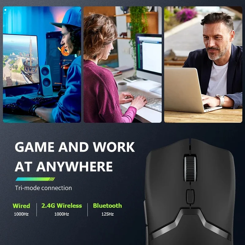 Delux M800 PRO PAW3395 Kabellose Gaming-Maus Bluetooth Tri-Mode-Verbindung 26000DPI Huano Pink Switches Makro-Mäuse für PC-Gamer