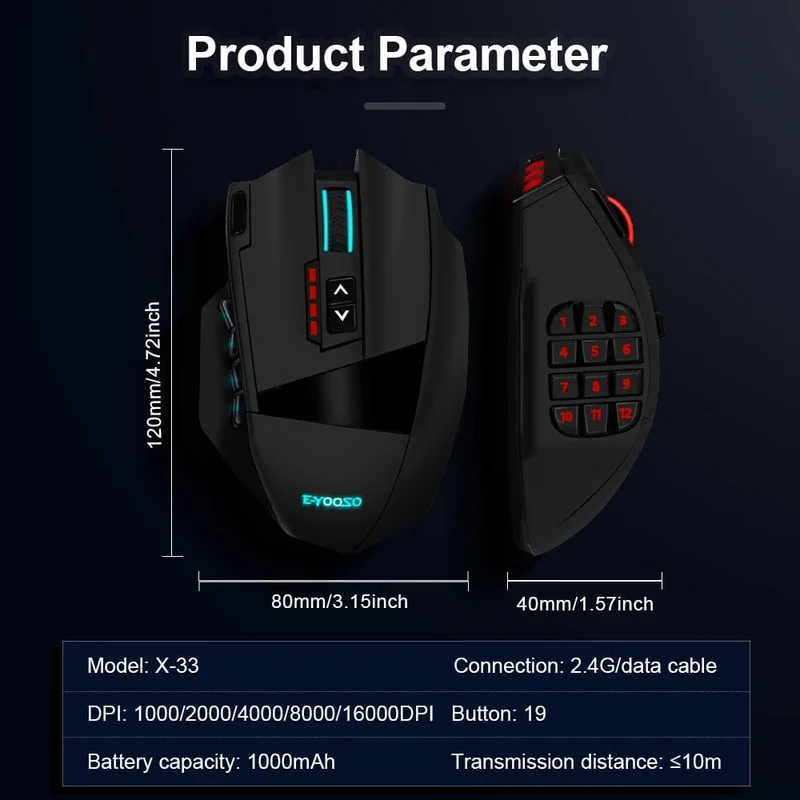 E-YOOSO X-33 RGB USB 2.4G Kabellose Gaming-Maus 16000 DPI 16 Tasten Programmierbare optische Spielmäuse für Computer PC Laptop