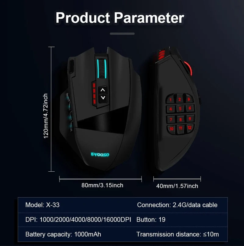 E-YOOSO X-33 RGB USB 2.4G Kabellose Gaming-Maus 16000 DPI 16 Tasten Programmierbare optische Spielmäuse für Computer PC Laptop