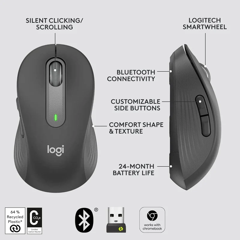 Original Logitech M650 Bluetooth Kabellose Maus Leise Klicks für PC/Mac/Multi-Device/Chromebook Büro Laptop Sensor Technologie