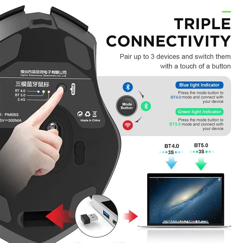 Bluetooth Wiederaufladbare Drahtlose Maus 2.4G PM6 Drahtlose Maus Büro Stumm Unterstützung PC Laptop Tablet Gamer Maus Für Computer