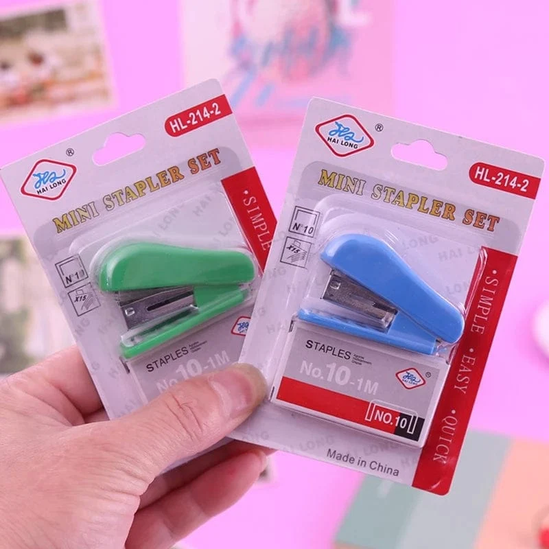 Mini-Hefter-Set, tragbarer Hefter, Kawaii-Bürobedarf, Zubehör für Kinder und Studenten, integrierter Heftklammerentferner