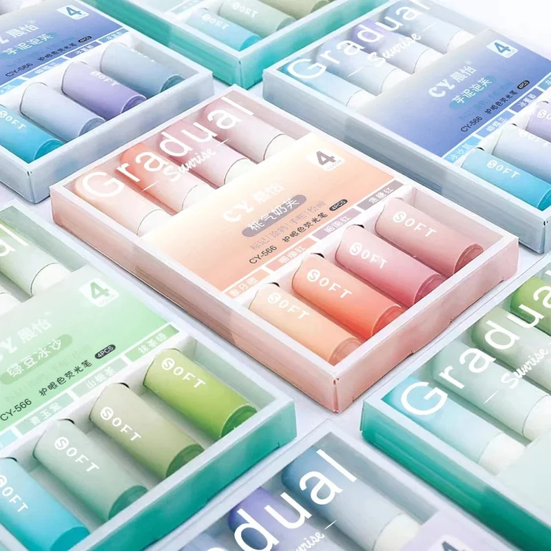 4-teiliges Textmarker-Set, Pastellstifte, Farbmarker, Farben, Kawaii, süß, für Kinder, Schreibwaren, ästhetisches Büro, Schulbedarf