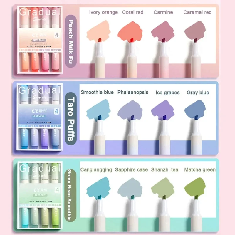 4-teiliges Textmarker-Set, Pastellstifte, Farbmarker, Farben, Kawaii, süß, für Kinder, Schreibwaren, ästhetisches Büro, Schulbedarf