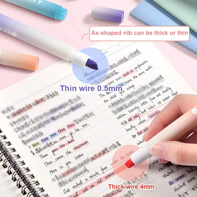 4-teiliges Textmarker-Set, Pastellstifte, Farbmarker, Farben, Kawaii, süß, für Kinder, Schreibwaren, ästhetisches Büro, Schulbedarf