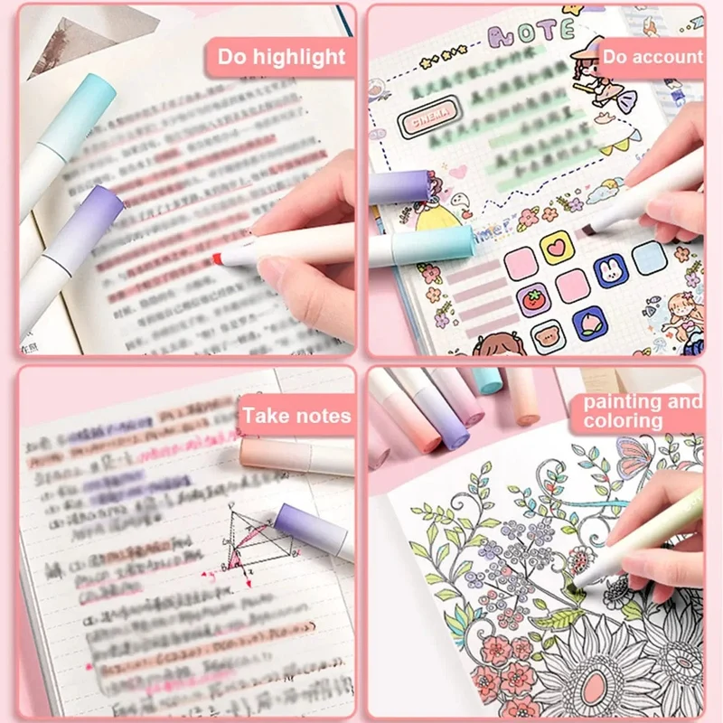 4-teiliges Textmarker-Set, Pastellstifte, Farbmarker, Farben, Kawaii, süß, für Kinder, Schreibwaren, ästhetisches Büro, Schulbedarf