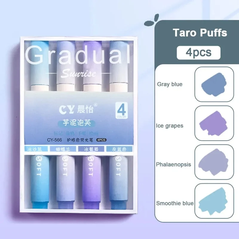 4-teiliges Textmarker-Set, Pastellstifte, Farbmarker, Farben, Kawaii, süß, für Kinder, Schreibwaren, ästhetisches Büro, Schulbedarf