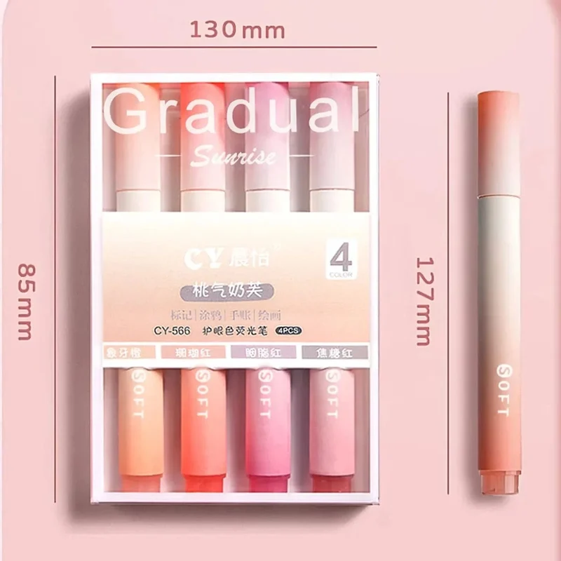 4-teiliges Textmarker-Set, Pastellstifte, Farbmarker, Farben, Kawaii, süß, für Kinder, Schreibwaren, ästhetisches Büro, Schulbedarf