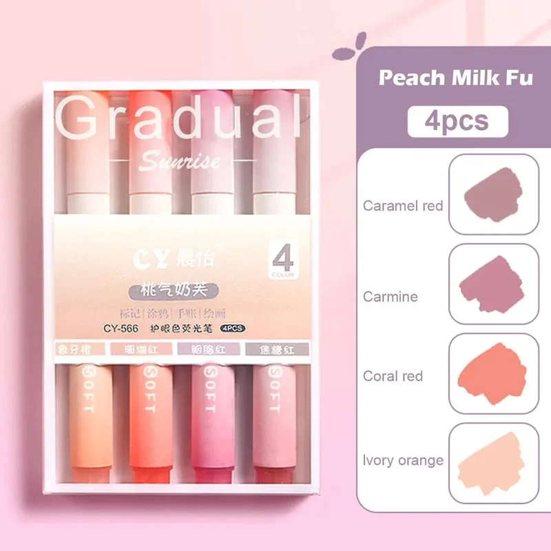 4-teiliges Textmarker-Set, Pastellstifte, Farbmarker, Farben, Kawaii, süß, für Kinder, Schreibwaren, ästhetisches Büro, Schulbedarf