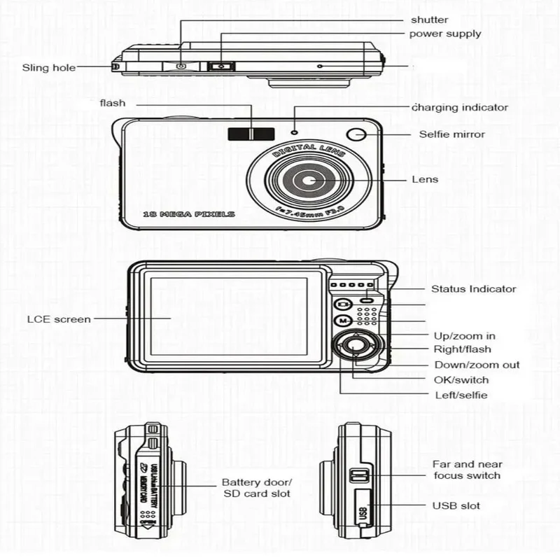 HD-Digitalkamera mit LCD-Bildschirm, Kinderkameras für den Außenbereich, Anti-Shake-Sofortbildkamera, wiederaufladbarer Fotografie-Camcorder