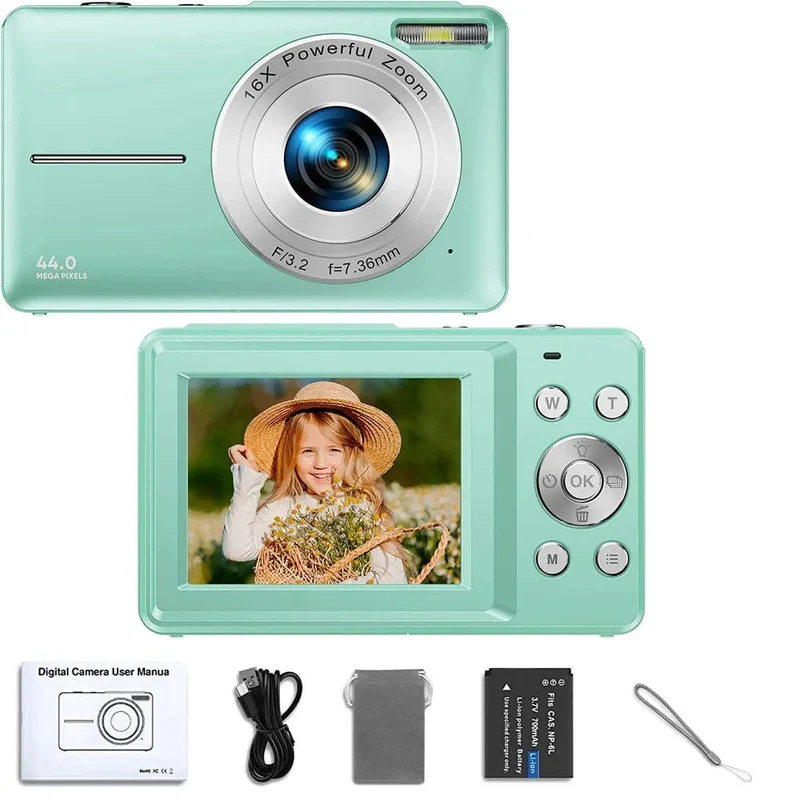 HD 1080P 2.4-Zoll-Digitalkamera Wiederaufladbare Kameras mit 16-fachem Zoom Kompaktkamera 44MP Kameras für Kinder Anfängerkamera