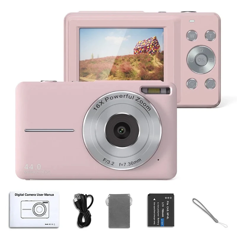 HD 1080P 2.4-Zoll-Digitalkamera Wiederaufladbare Kameras mit 16-fachem Zoom Kompaktkamera 44MP Kameras für Kinder Anfängerkamera