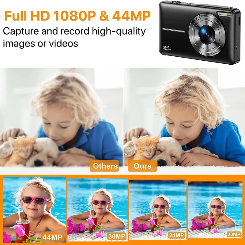 HD 1080P 2.4-Zoll-Digitalkamera Wiederaufladbare Kameras mit 16-fachem Zoom Kompaktkamera 44MP Kameras für Kinder Anfängerkamera