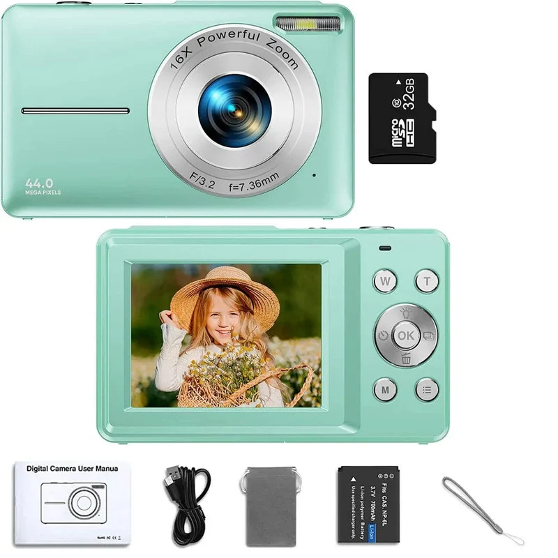 HD 1080P 2.4-Zoll-Digitalkamera Wiederaufladbare Kameras mit 16-fachem Zoom Kompaktkamera 44MP Kameras für Kinder Anfängerkamera