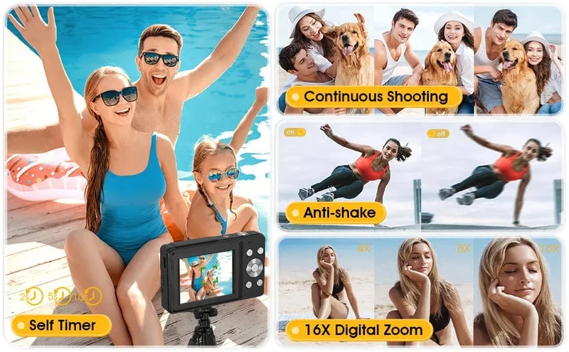 HD 1080P 2.4-Zoll-Digitalkamera Wiederaufladbare Kameras mit 16-fachem Zoom Kompaktkamera 44MP Kameras für Kinder Anfängerkamera