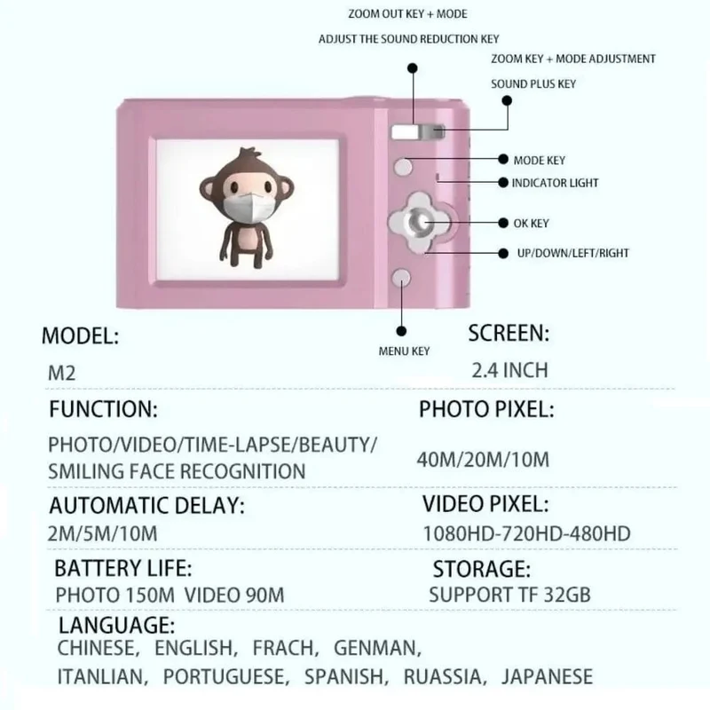 Digitalkamera Autofokuskamera für Kinderspielzeug Camcorder mit 8-fachem Zoom Kompaktkameras 1080P-Kameras für Anfängerfotografie