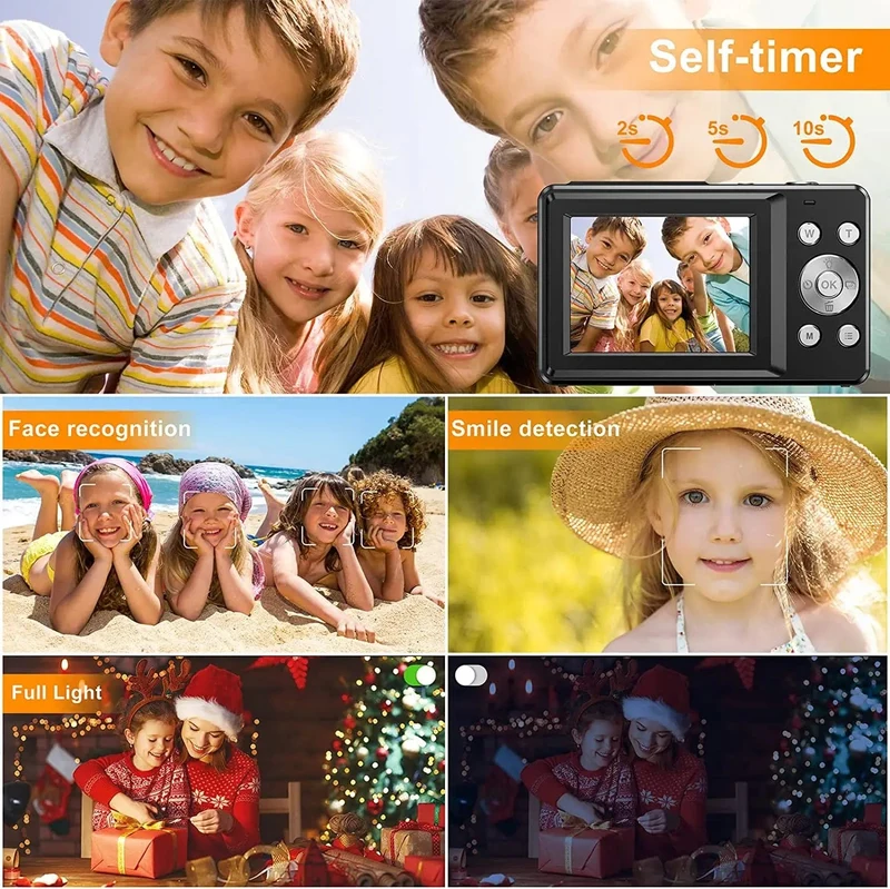 HD 1080P Digitalkamera 2.4 Zoll Wiederaufladbare Kameras mit 16-fachem Zoom Kompaktkamera 44MP Kameras für Kinder Mädchen Kamera Digit