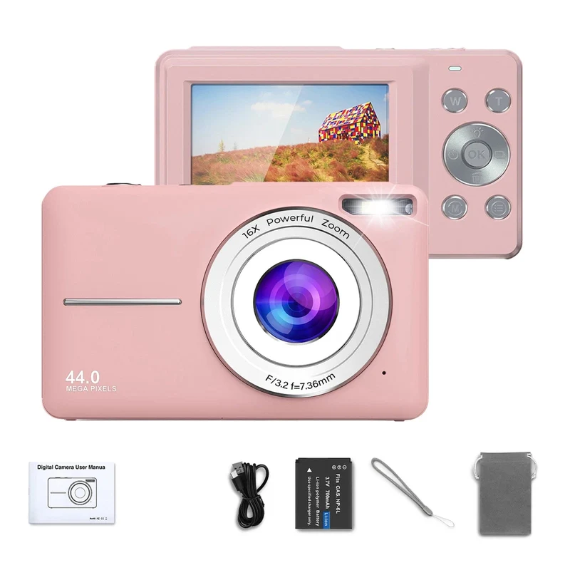 HD 1080P Digitalkamera 2.4 Zoll Wiederaufladbare Kameras mit 16-fachem Zoom Kompaktkamera 44MP Kameras für Kinder Mädchen Kamera Digit